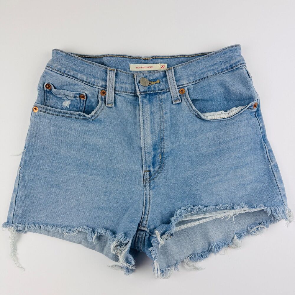 Levis Light Wash Raw Hem Distressed Denim Shorts 27